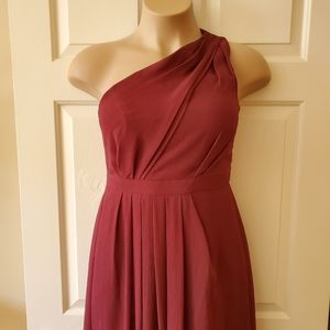 David's Bridal One-Shoulder Crinkle Chiffon Dress